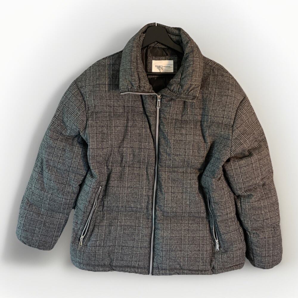 BCBG Generation Women's Puffer Quilted Jacket Size L Gray Full Zip Bcbgeneration